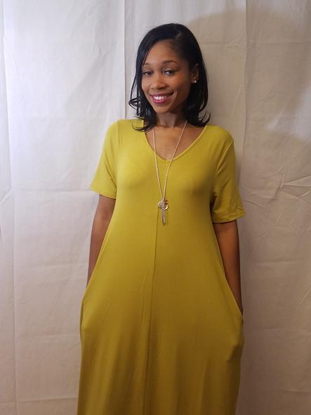 Ms. Love Dress (V-NECK SHORT SLEEVE MAXI DRESS WITH SIDE POCKETS)