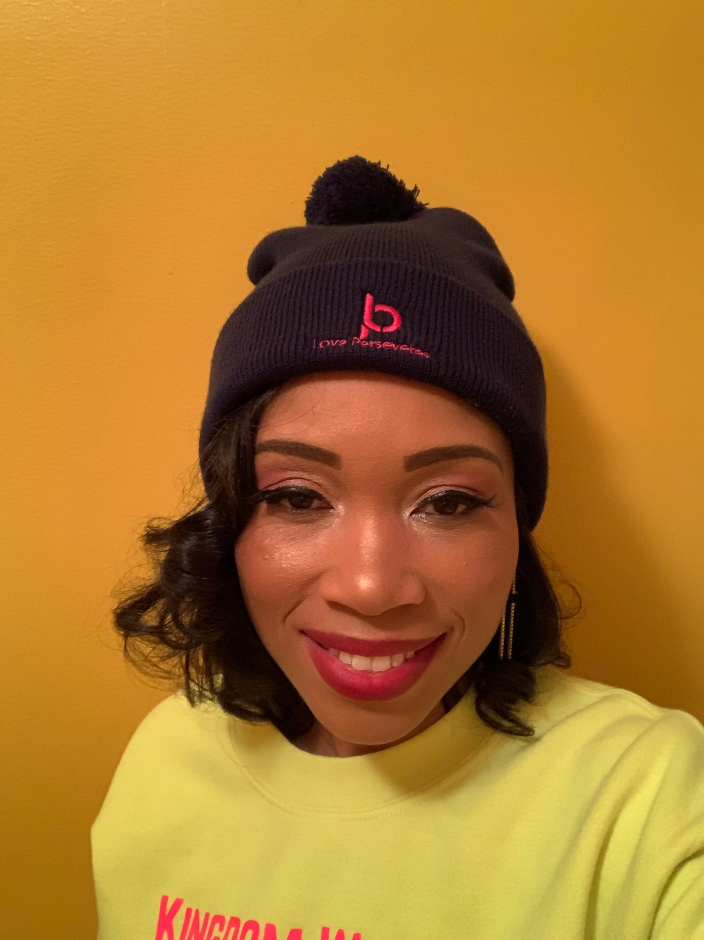 Love Perseveres Pom Pom Knit Cap