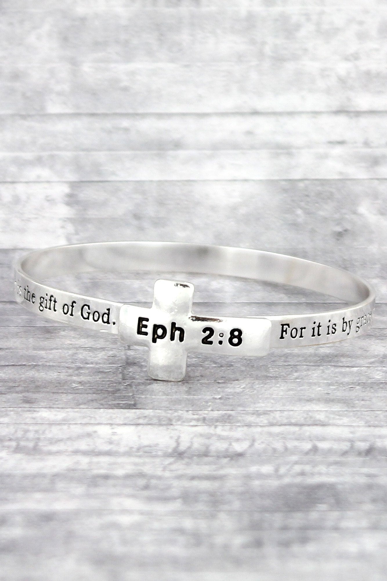 SILVERTONE EPHESIANS 2:8 CROSS BANGLE