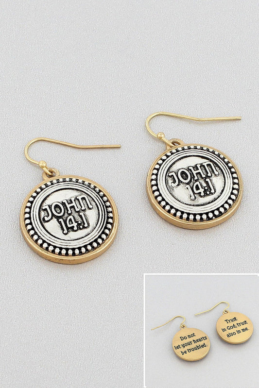 Two-Tone John 14:1 Circle Earrings