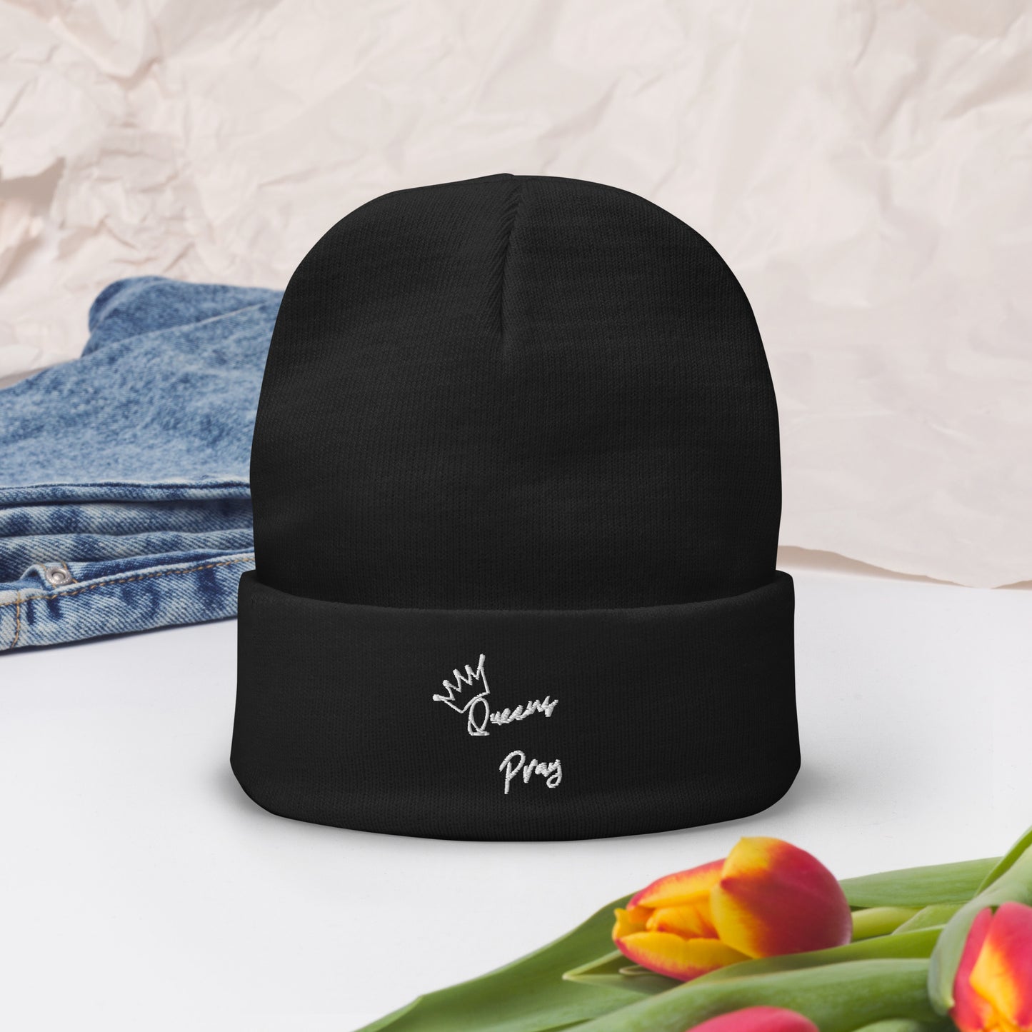 Queen's Pray Embroidered Beanie