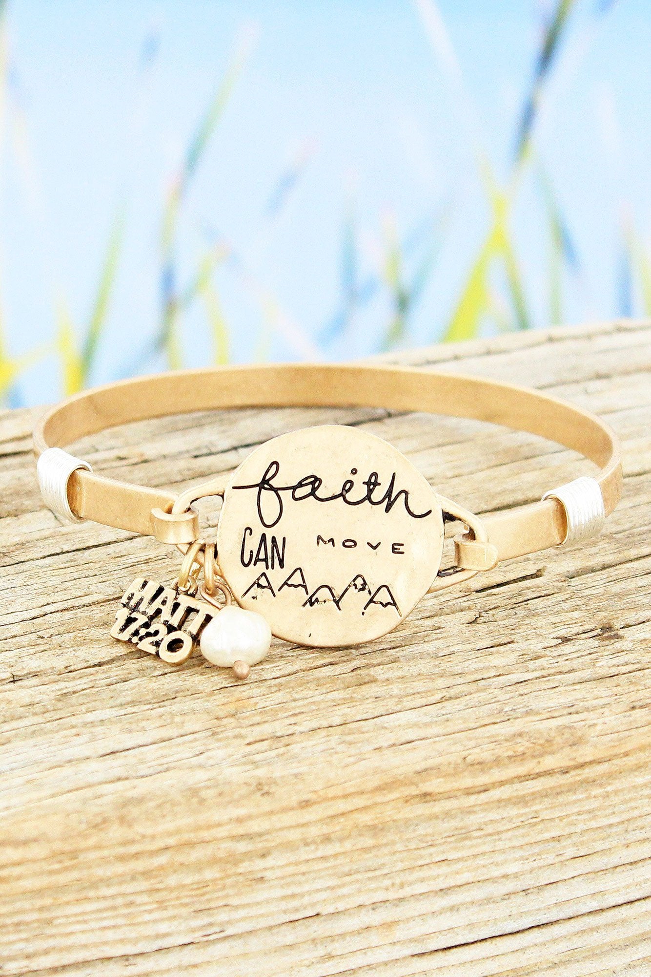 WORN GOLDTONE 'FAITH CAN MOVE' BRACELET