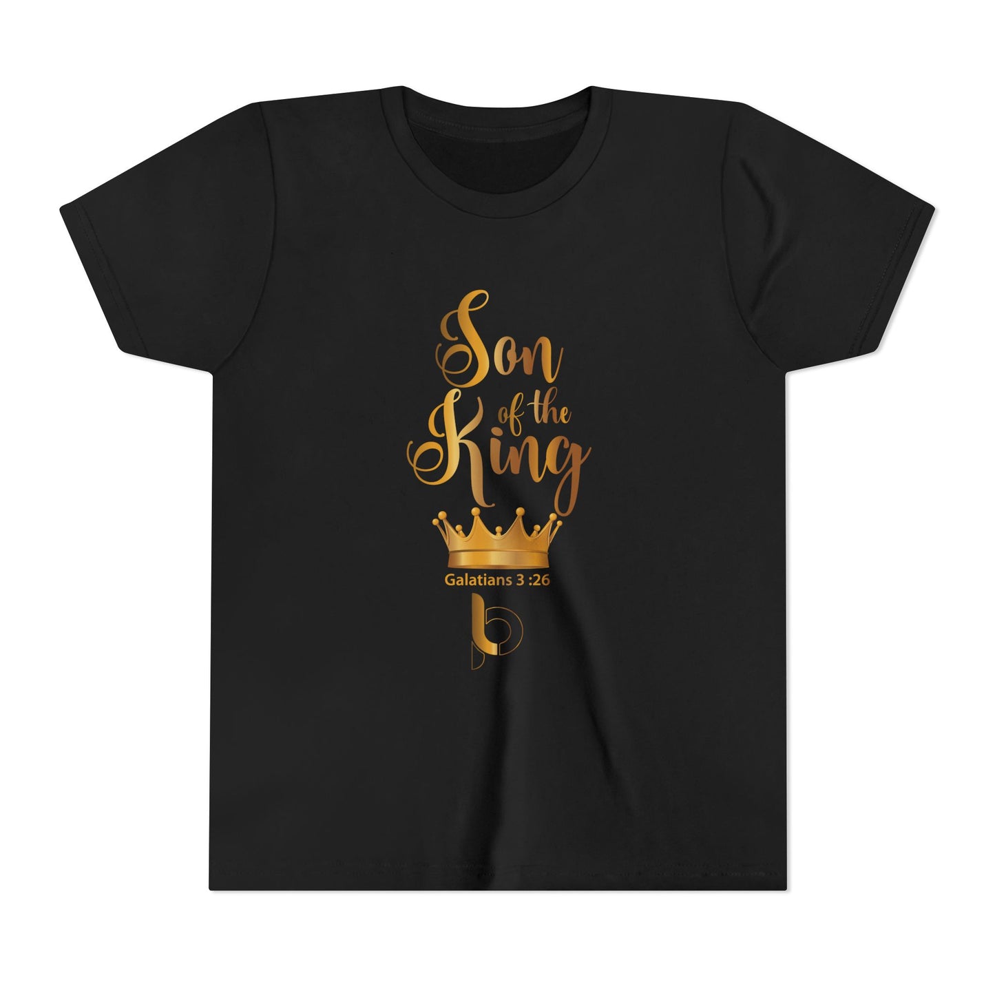 Youth Tee – "Son of the King" Gold Crown Christian Shirt (Galatians 3:26)