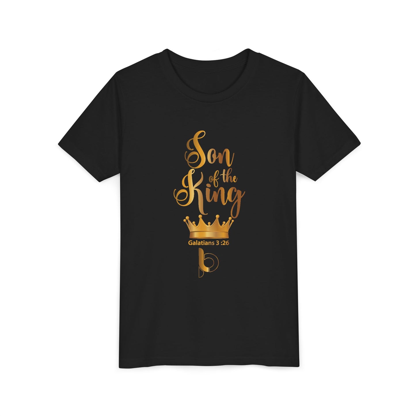 Youth Tee – "Son of the King" Gold Crown Christian Shirt (Galatians 3:26)