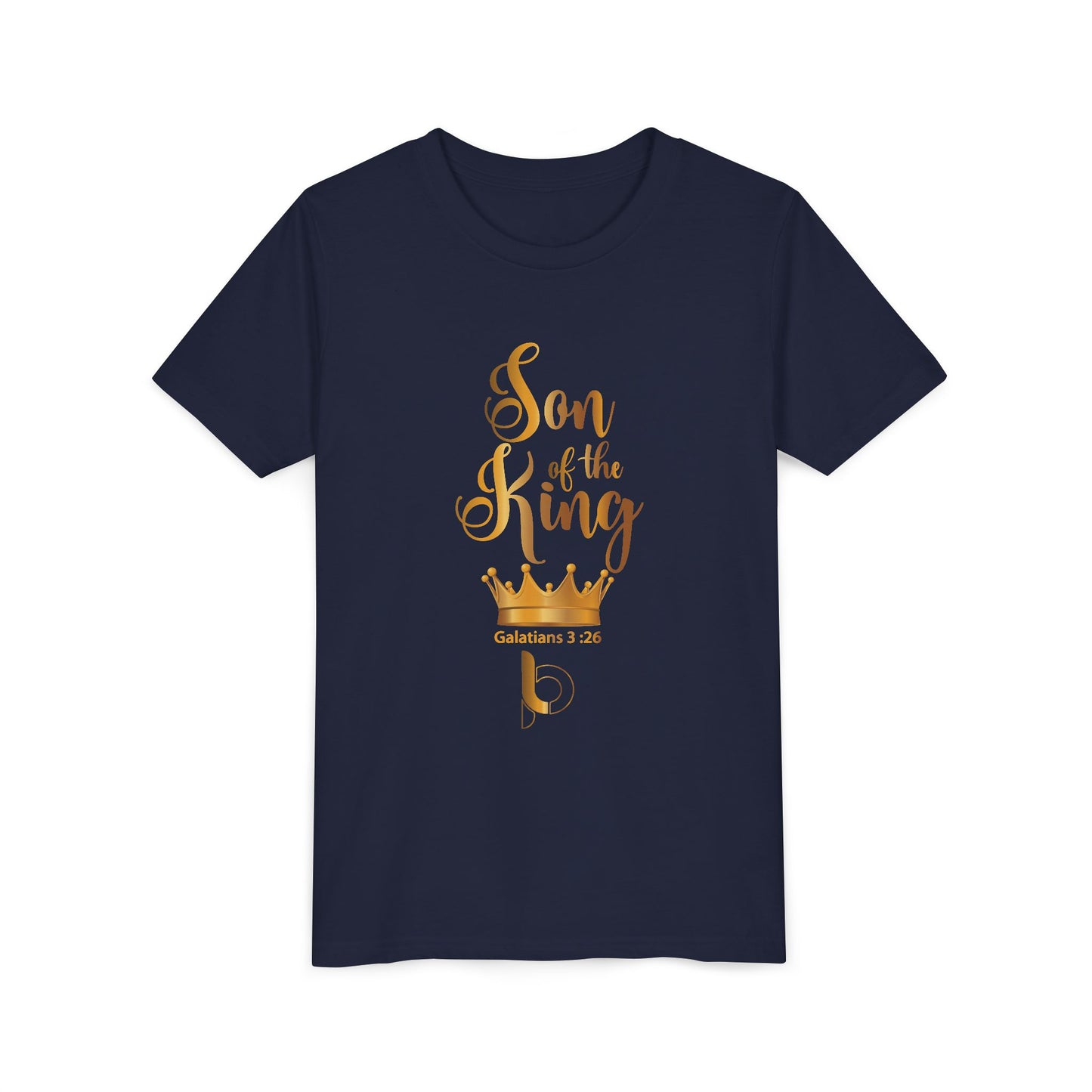 Youth Tee – "Son of the King" Gold Crown Christian Shirt (Galatians 3:26)