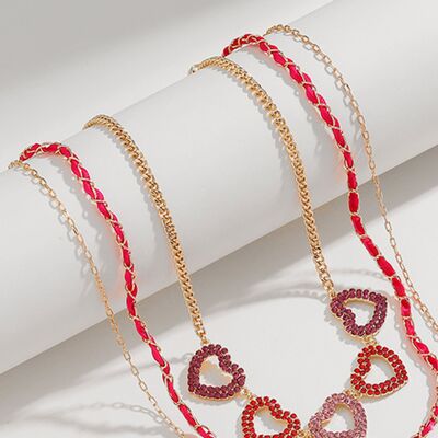 Heart Shape Rhinestone Triple-Layered Necklace