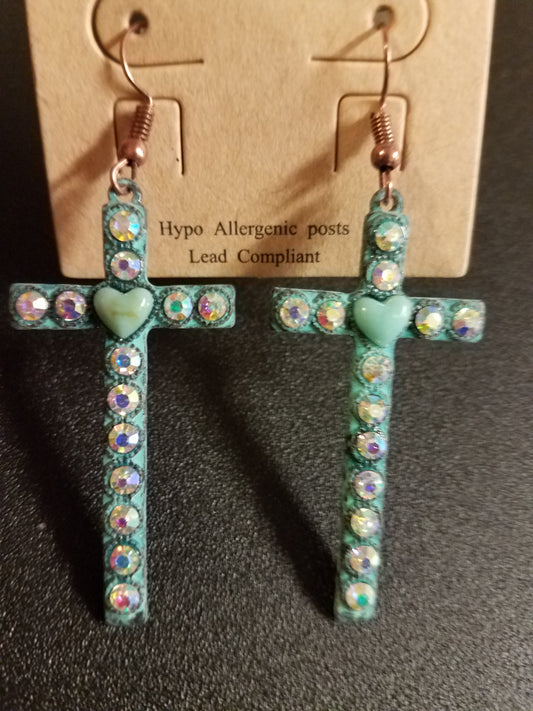 Blue Tone Cross Earrings