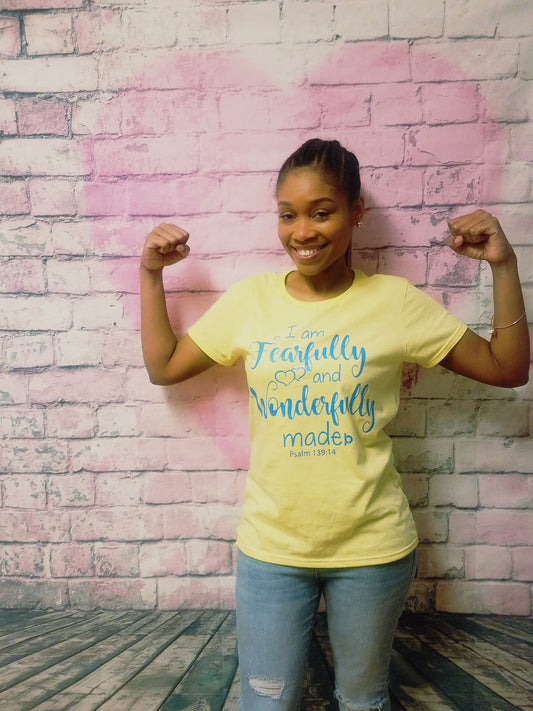 Custom Yellow and Blue Fearfully Made Tee