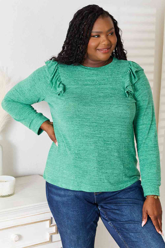 Surely Goodness Ruffle Shoulder Long Sleeve T-Shirt