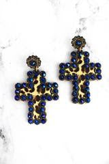 Leopard Blue Cross Earrings